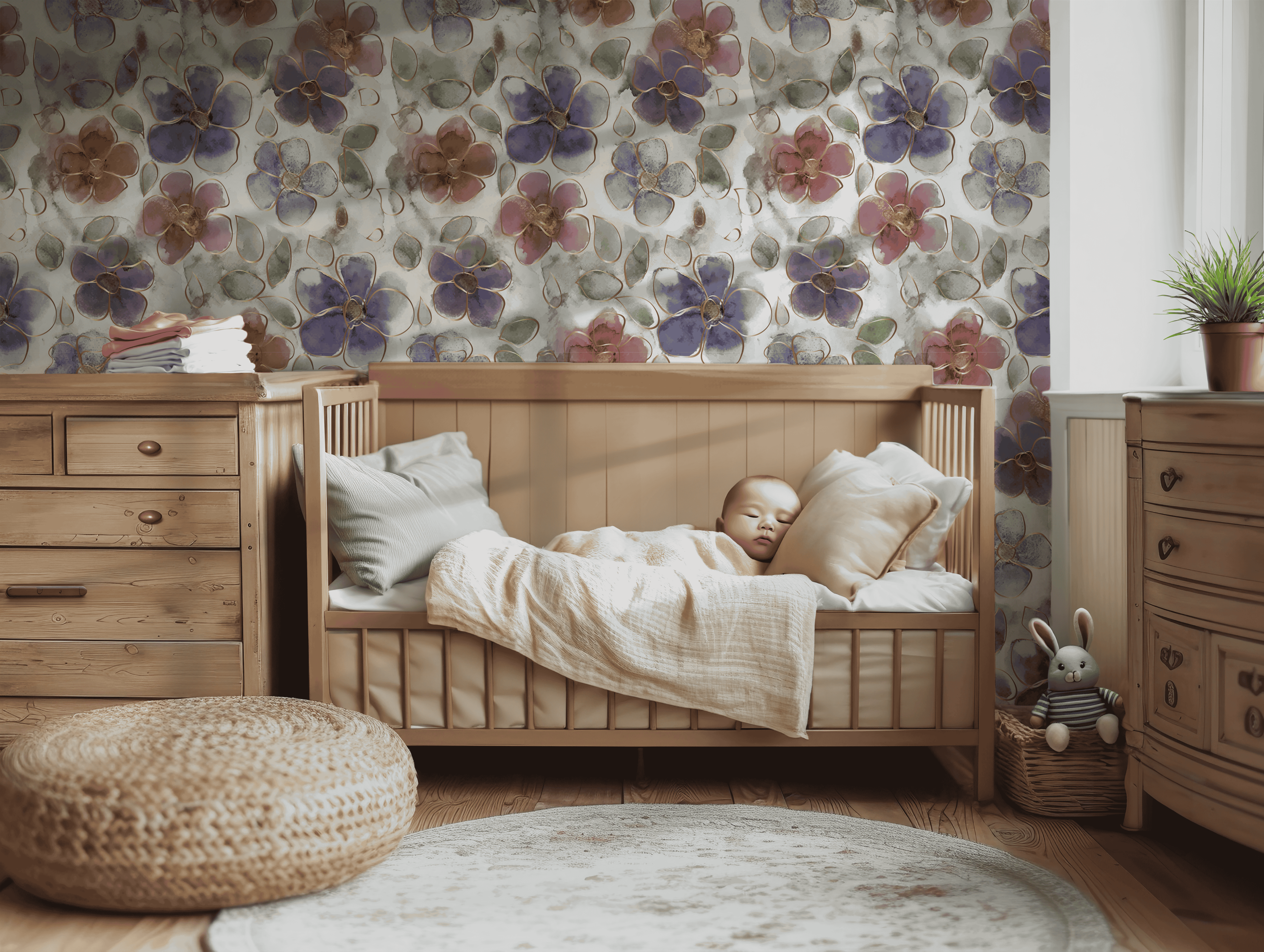 Floral Elegance -Modern Botanical Watercolor Wallpaper