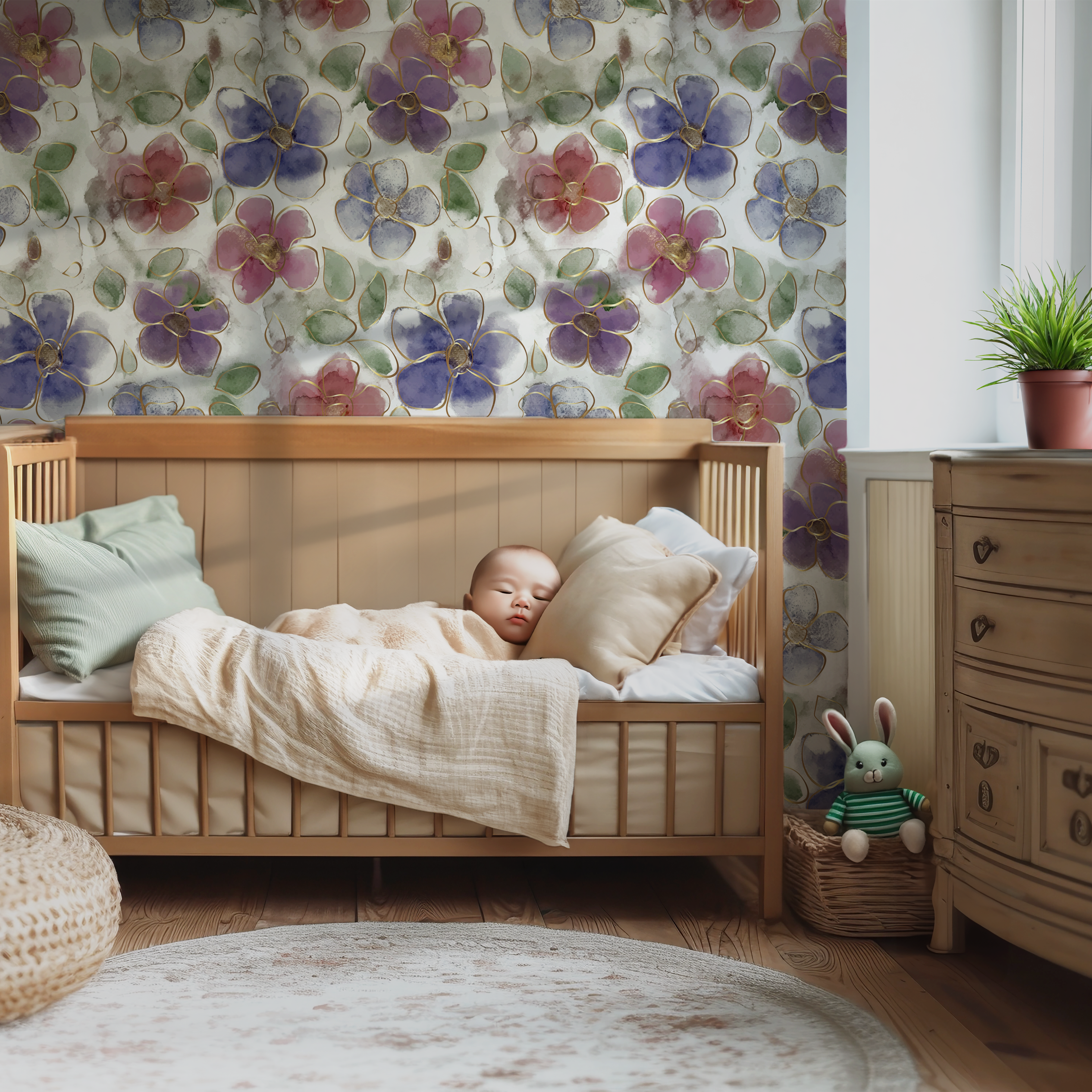 Floral Elegance -Modern Botanical Watercolor Wallpaper