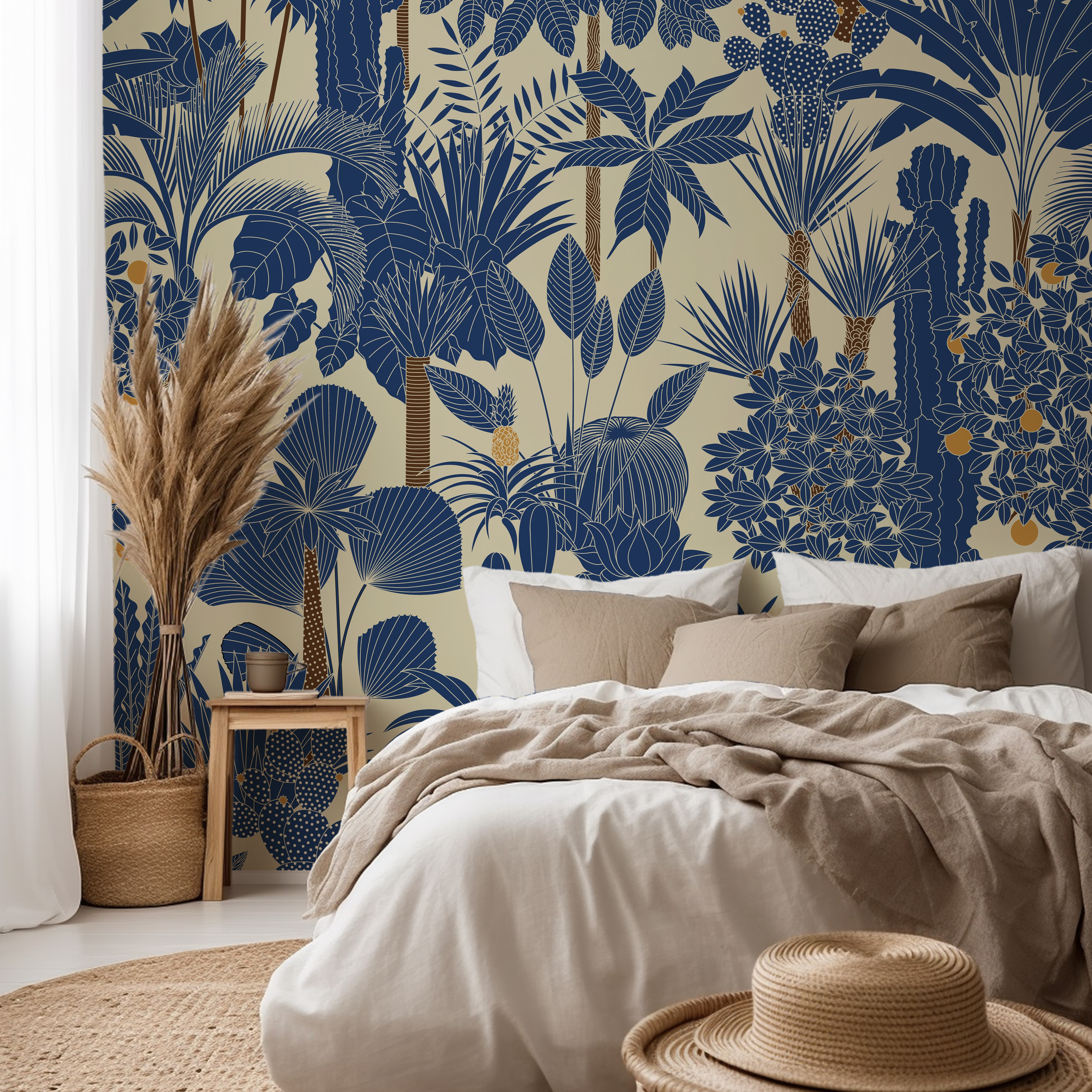 Blue Tropical Bliss -Palm Tree Wallpaper