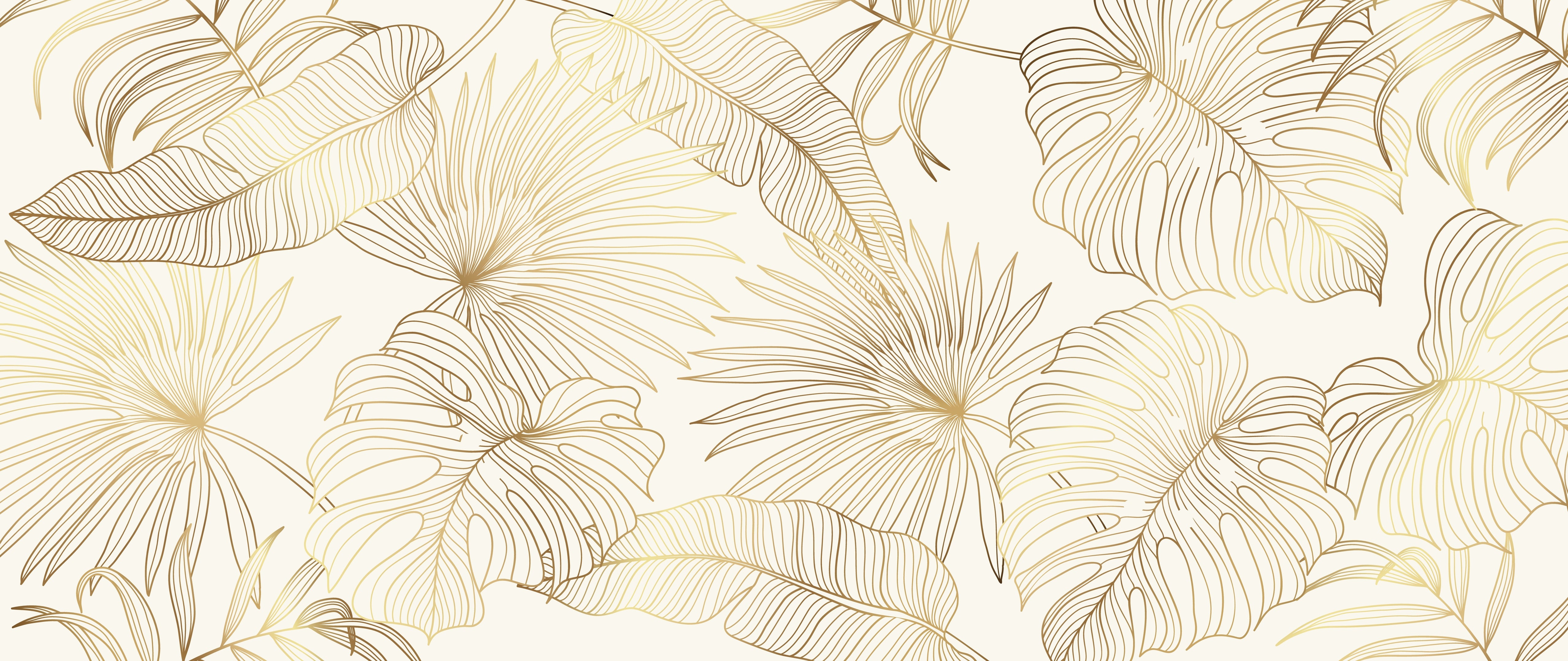 Golden Botanical Elegance Line Art Wallpaper