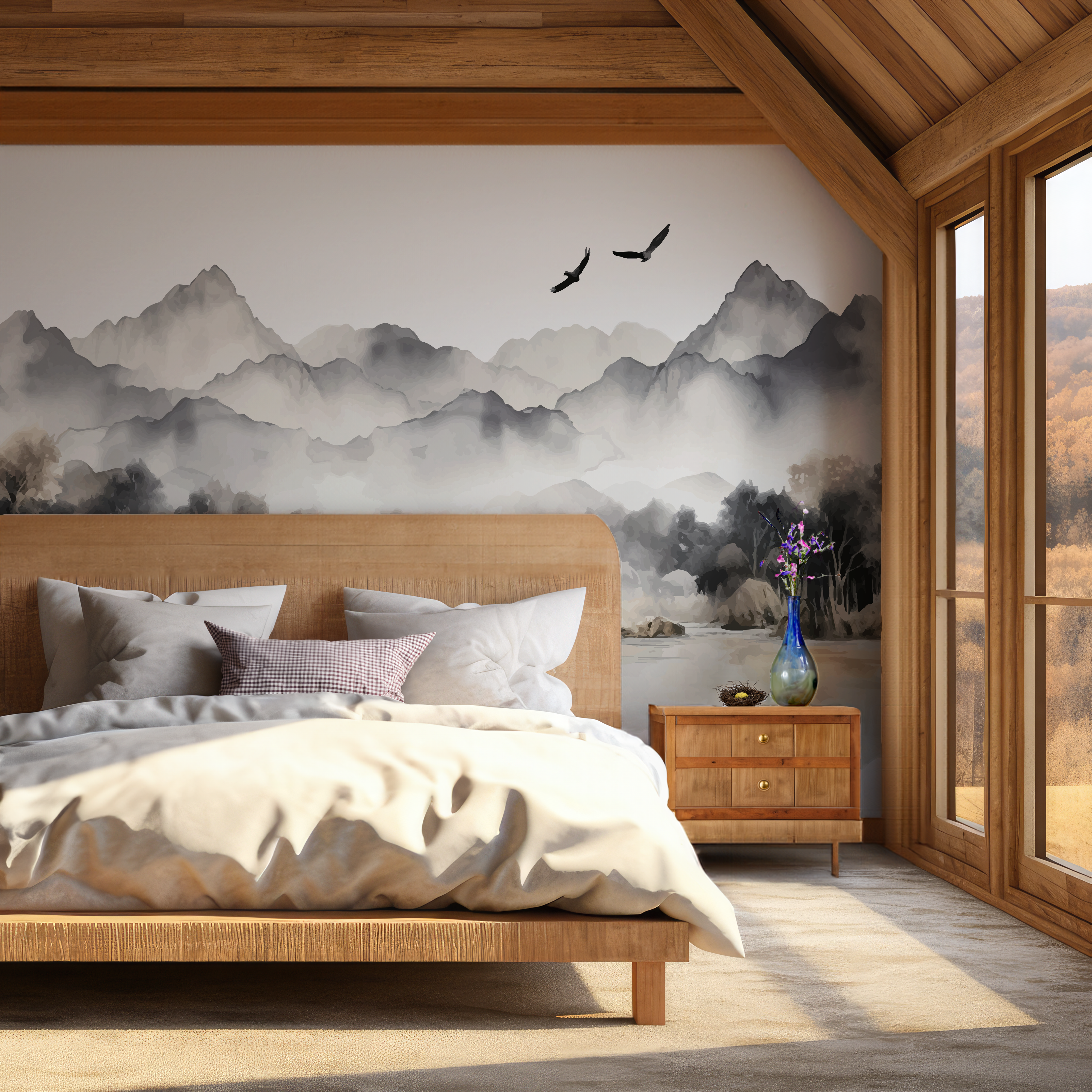 Golden Horizon Abstract Chinese Style Landscape Wallpaper