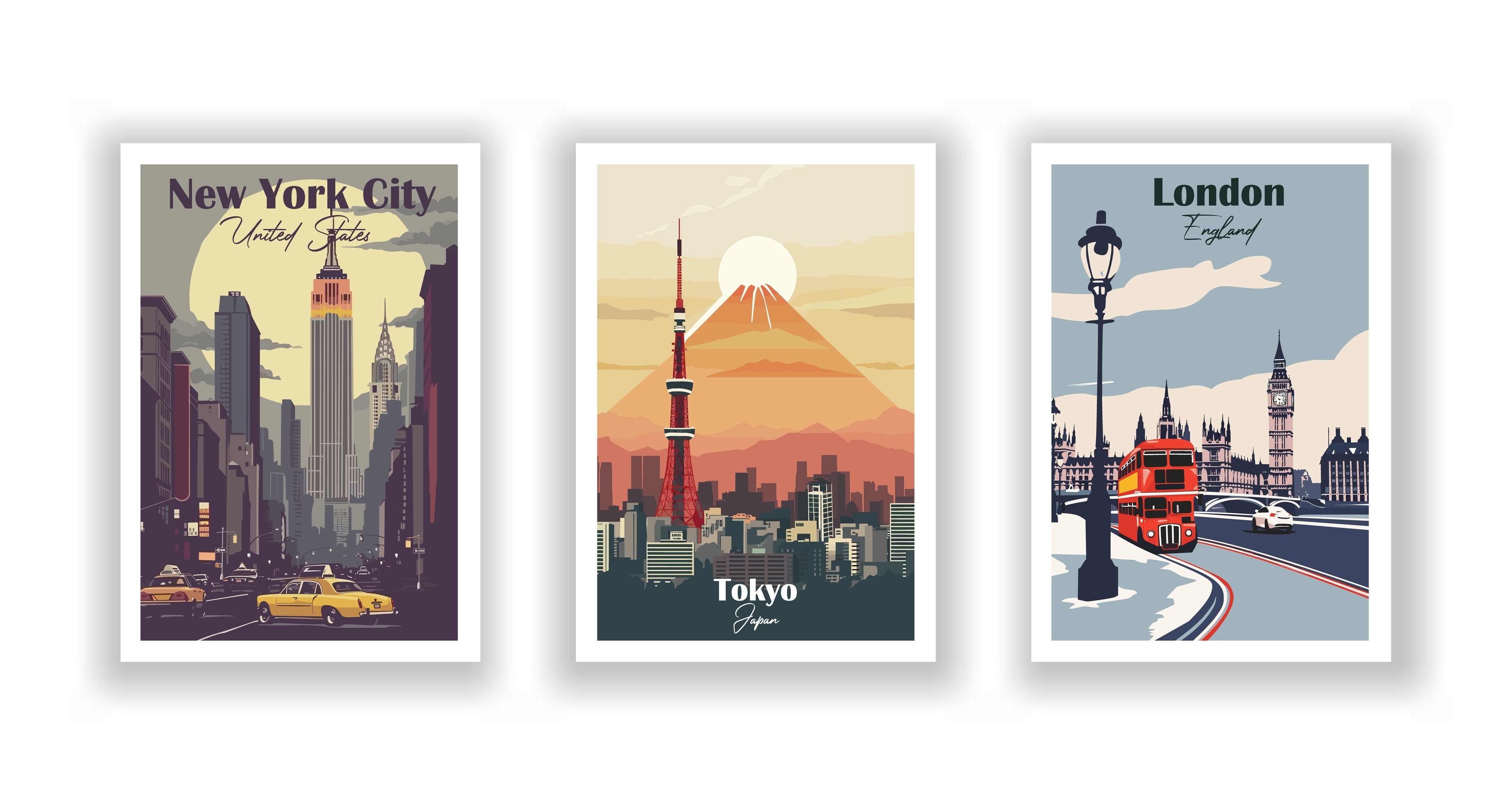 Vintage Cityscapes- Set of 3