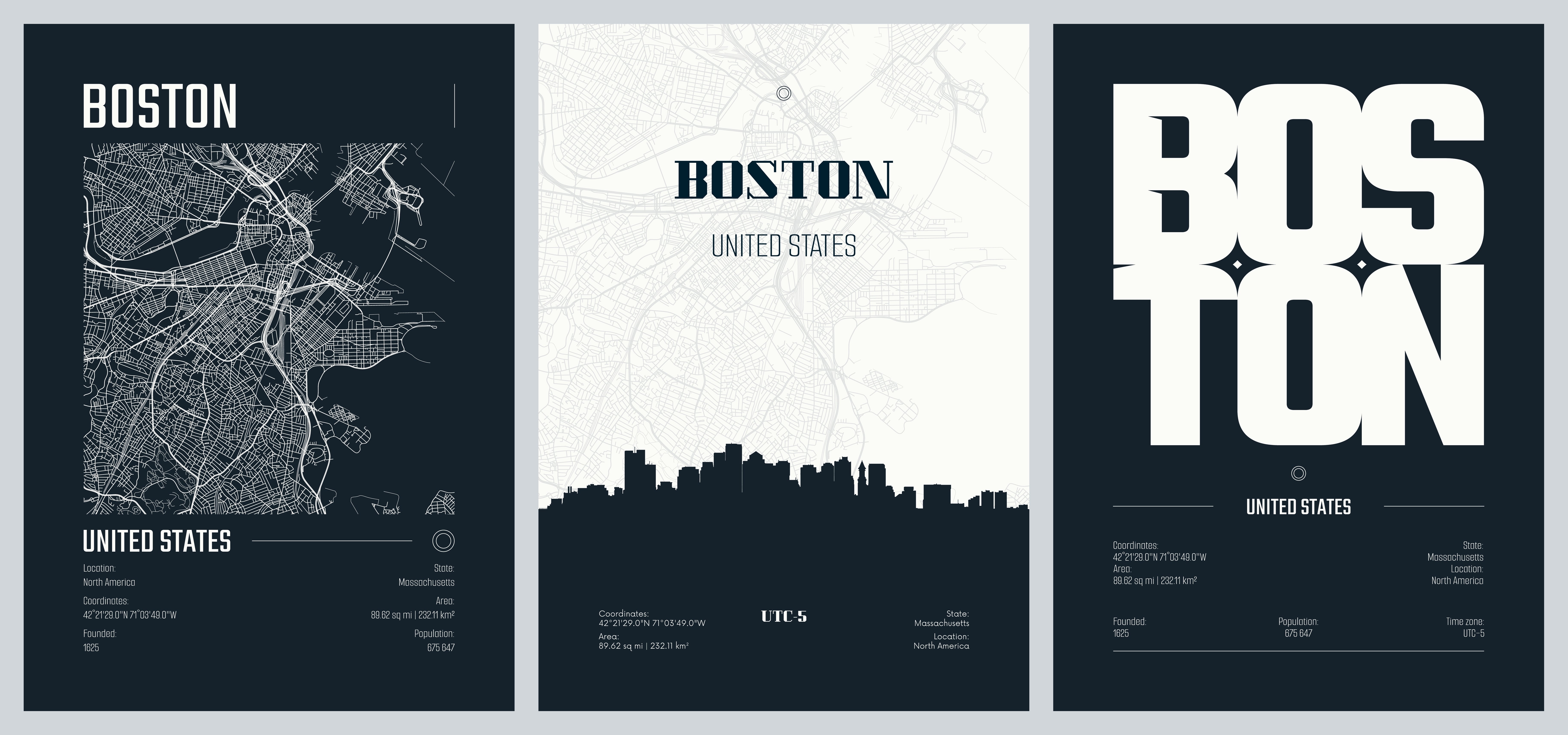 Boston Discoveries Travel Poster Series- Set of 3