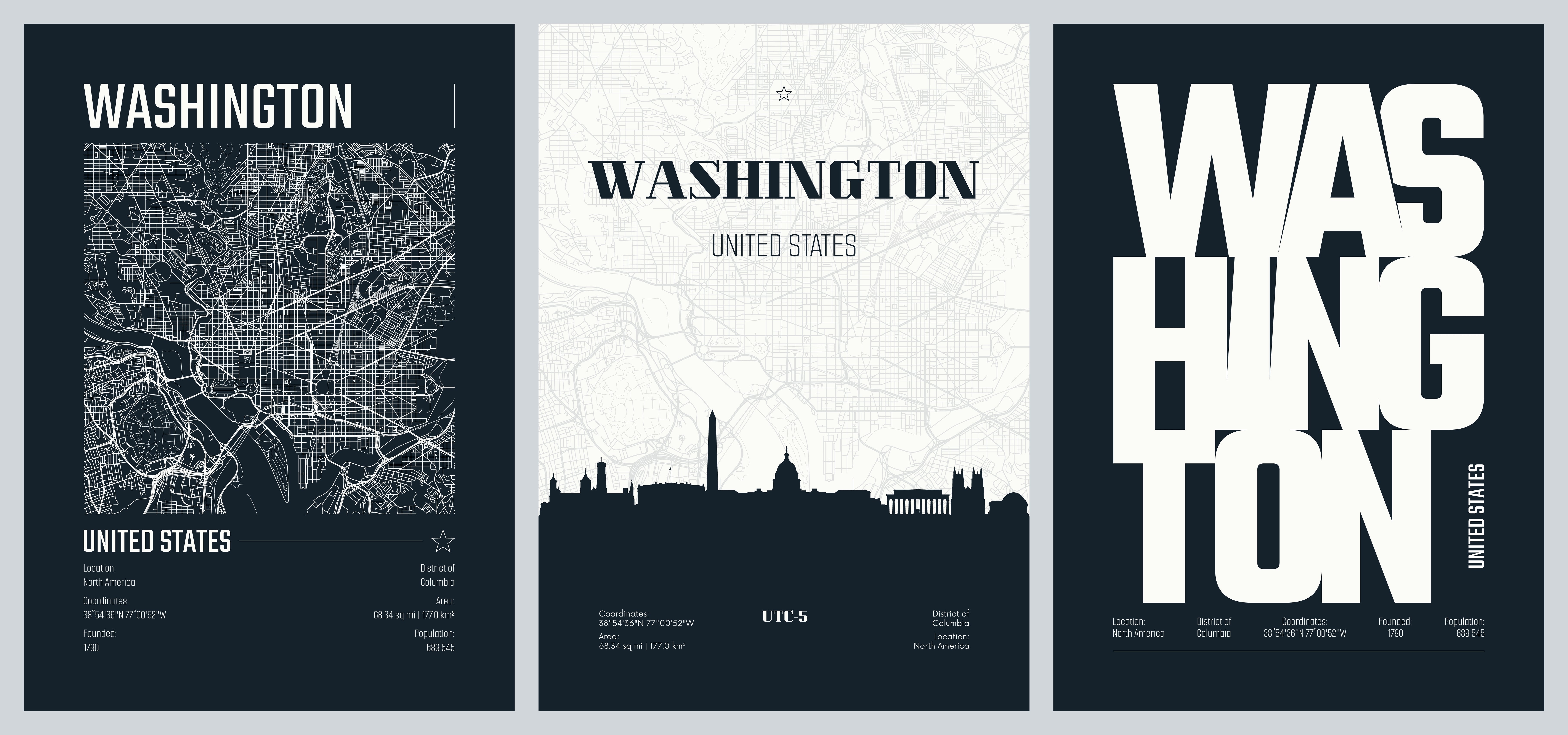 Washington Wanderlust Travel Poster Series- Set of 3