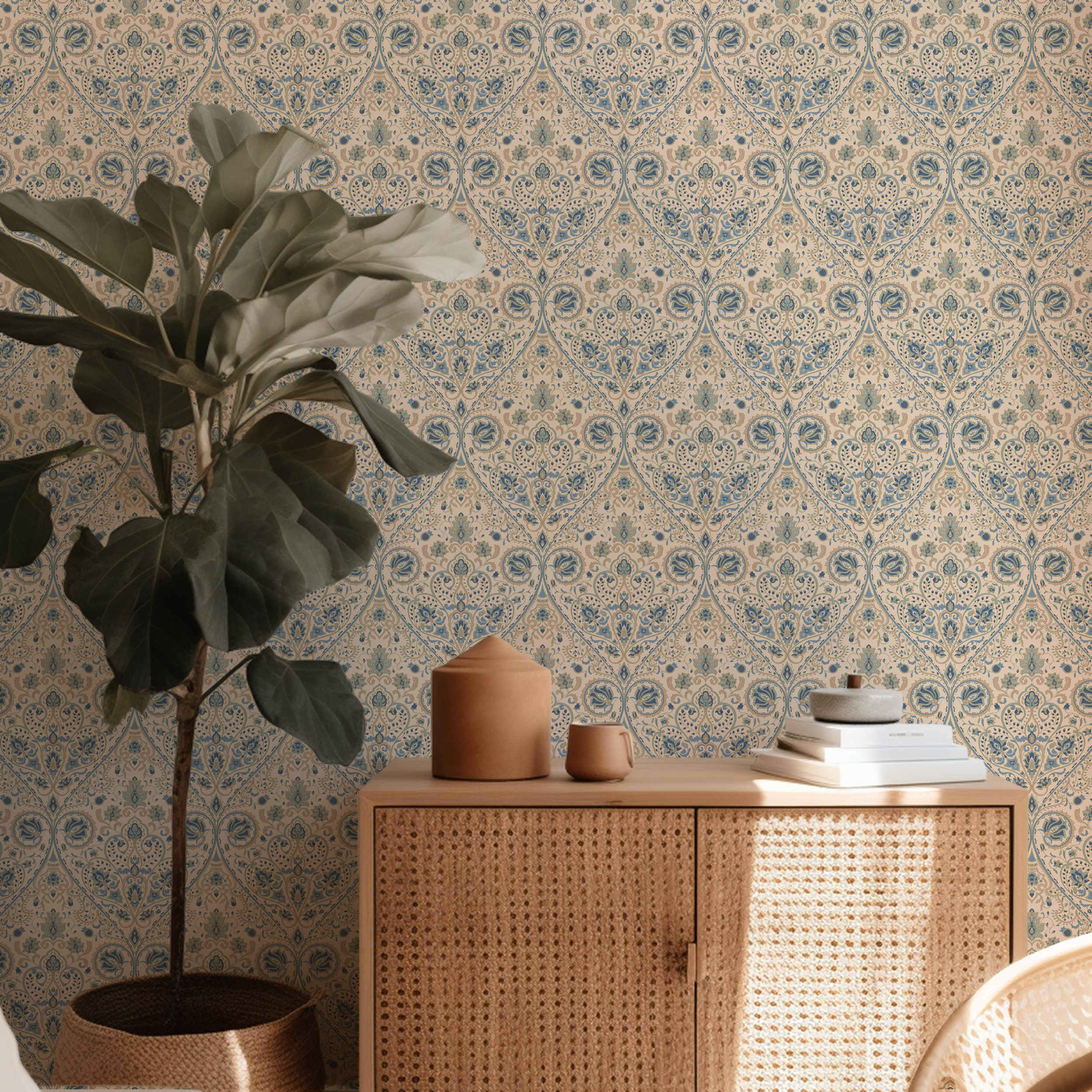 Elegant Sand Floral Damask